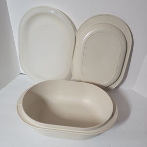 Vtg Tupperware 1780 Ultra 21 Oval 3Qt 1782 1Qt  Lid Ovenware Microwave 3 Piece